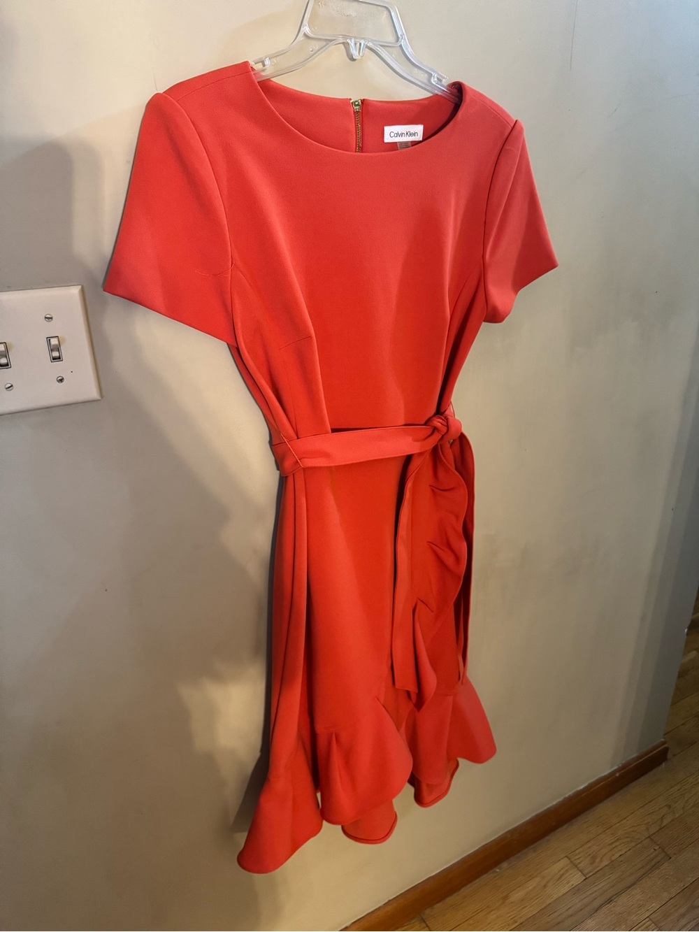 Calvin Klein Clay Tie Waist Ruffle Dress | Size Small - Picture 3 of 8